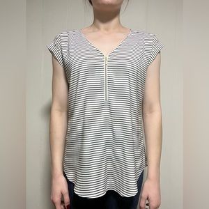 Black and white striped blouse with zipper